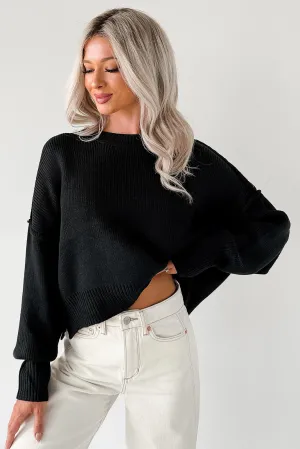 The Quiet After Ribbed Knit Crop Sweater (Black) Low Profile Seaming