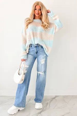 Sporty Sweatshirt YarnDyeStripe The Soft Life Signature 8 Striped Knit Pullover (Blue/Tan)