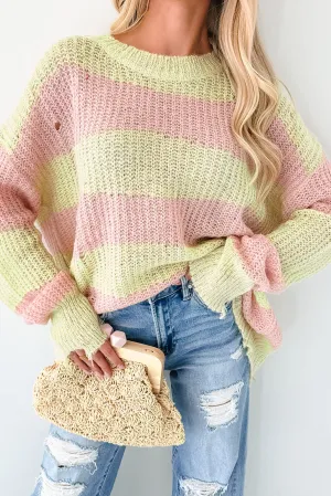 The Soft Life Signature 8 Striped Knit Pullover (Lime/Pink) Reinforced Stitching TwoToneEffect