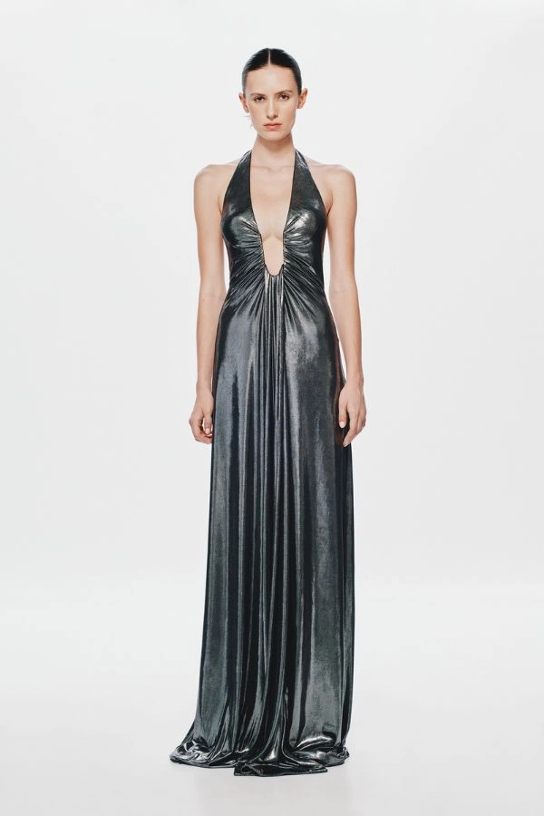 Elegant Waist Relax Draping The 'Jennifer' Foil Dress Black