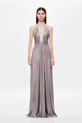 The 'Jennifer' Foil Jersey Cinder Wide Hemline
