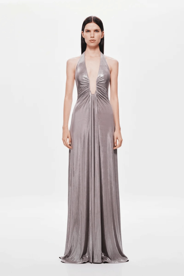 The 'Jennifer' Foil Jersey Cinder Wide Hemline