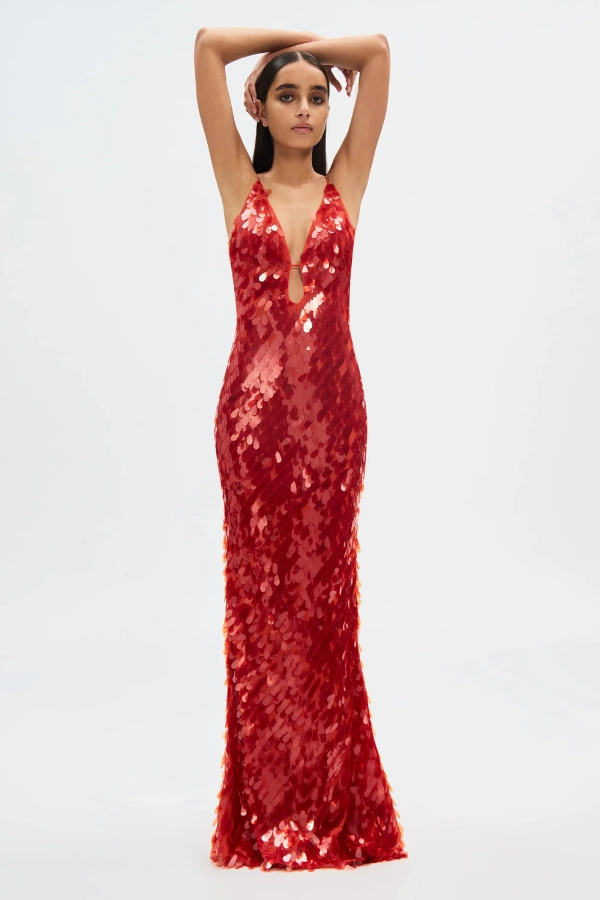 Relaxed Finish Fast Chic The 'Sapphire' Sequin Maxi Dress Red