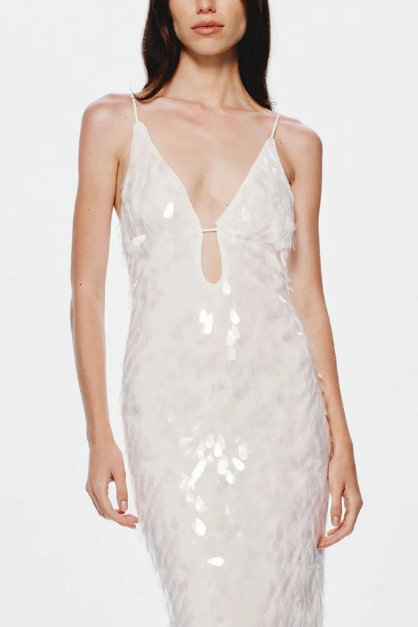 Timeless-Classic Elegant Motion The 'Sapphire Sequin Maxi Dress Ivory