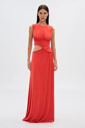 Layered Wear Bloom Zone The 'Sierra' Jersey Gown Tomato Red
