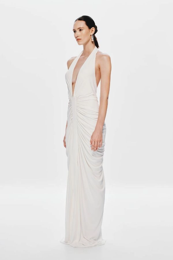 The 'Venus' Gathered Cupro Dress Ivory relaxed shape