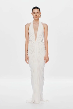 Chic Tailoring The 'Venus' Gathered Cupro Dress Ivory