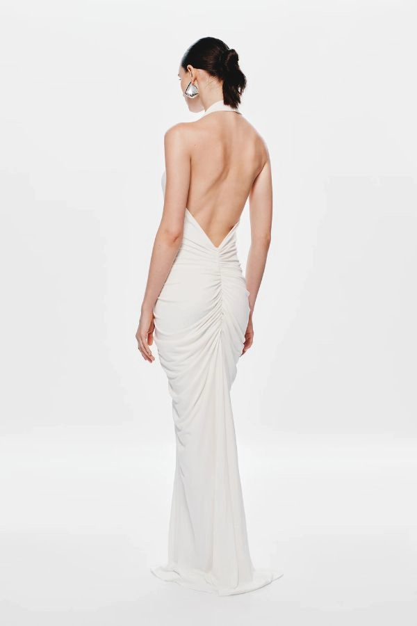 Delicate Details Relaxed Finish The 'Venus' Gathered Cupro Dress Ivory