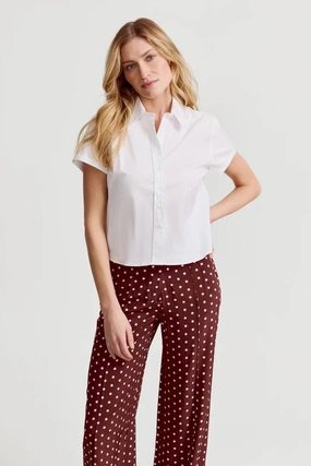 The Boxy Short Sleeve Cropped Shirt White Easy Fit High Density Weave