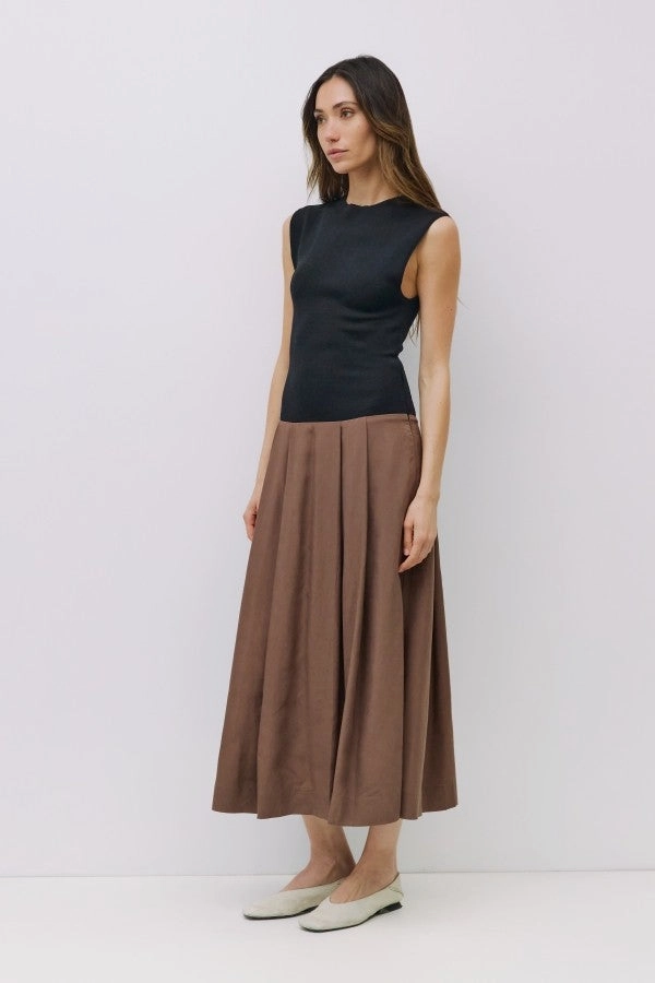 Embroidered-Detail The Cairo Dress in Brown Black