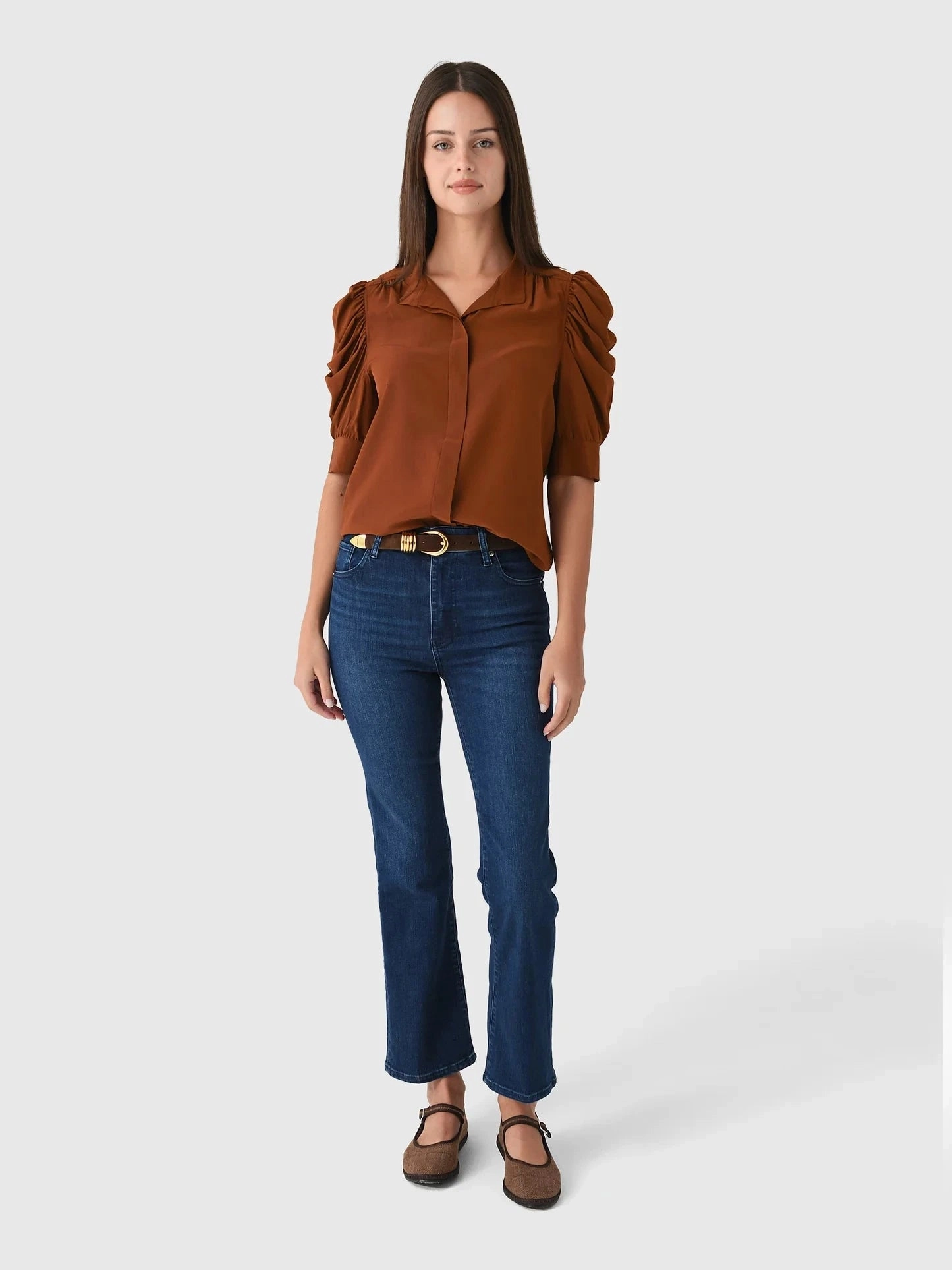 The Gillian Top Rust Two Tone Texture Effect Midweight Four Way Stretch