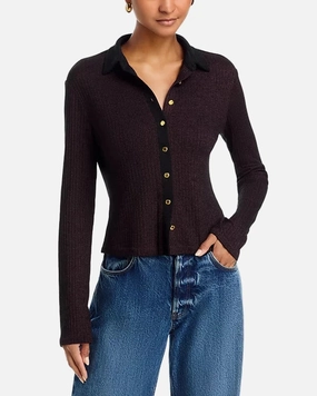 Drop Shoulder Design Antistatic The Knit Contrast Polo Dark Brown