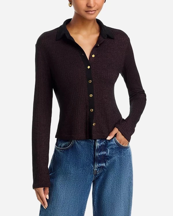 Drop Shoulder Design Antistatic The Knit Contrast Polo Dark Brown