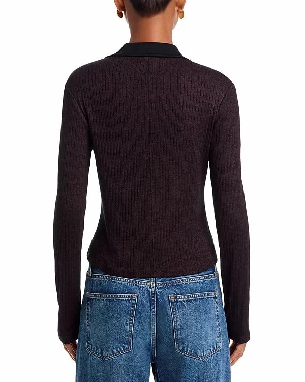 ReflectiveTrimDetails The Knit Contrast Polo Dark Brown