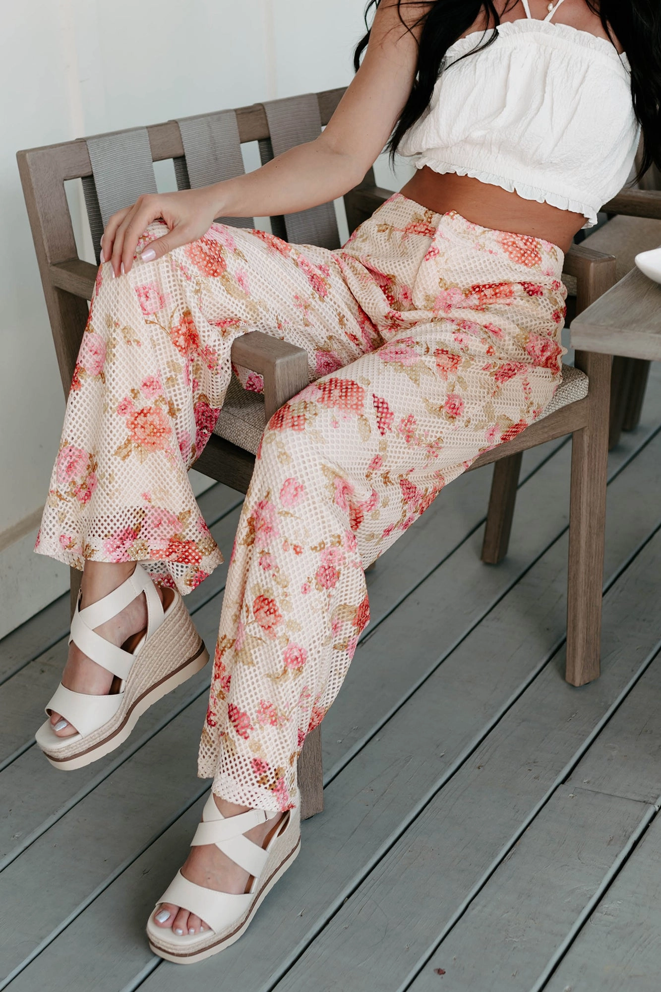 The Tropical Type Floral Printed Fishnet Pants (Multi) Ultra Stretch