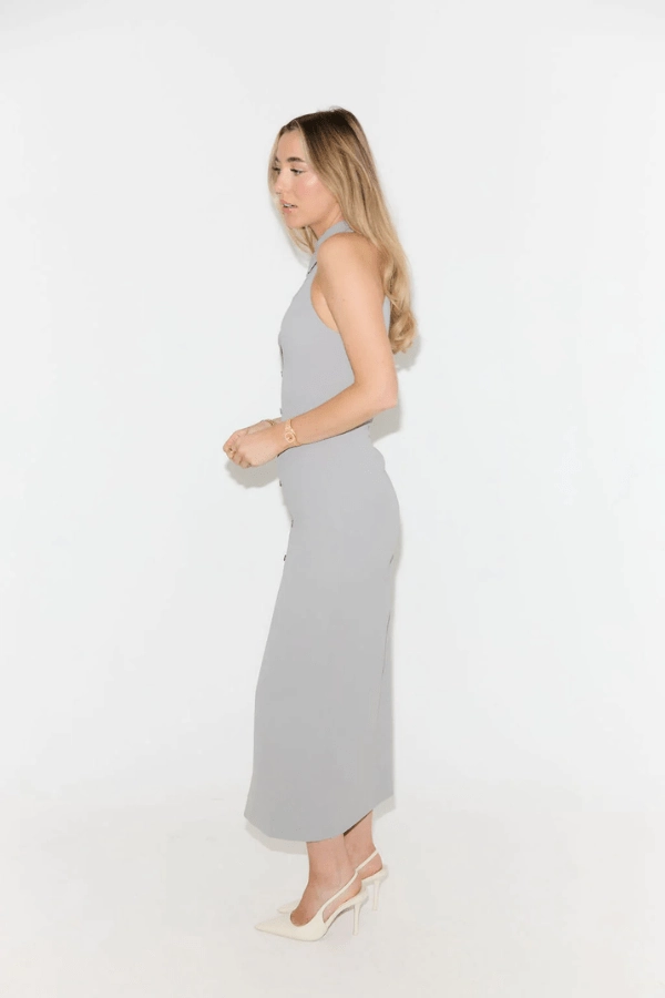 Fashion-Forward Ready Anytime The Ultimate Muse Collar Maxi Dress Grey