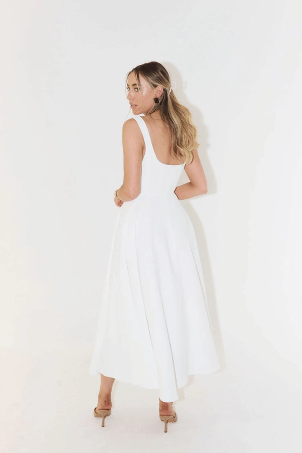 Autumn-Season The Ultimate Muse High Waist Square Neck Midi Dress White