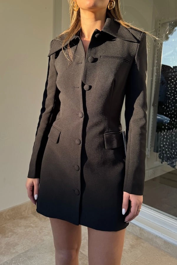 The Ultimate Muse Structured Button Dress Black Bust-Enhancing Seasonal Style