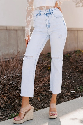 Seasonal Basic MachineWashable Theresa High Rise Distressed Risen Jeans (Acid Light)