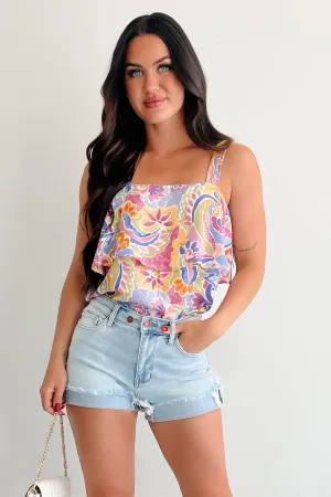 Contemporary Cut Multi Panel Cut Braelynn Tiered Paisley Print Tank Top (Multi)