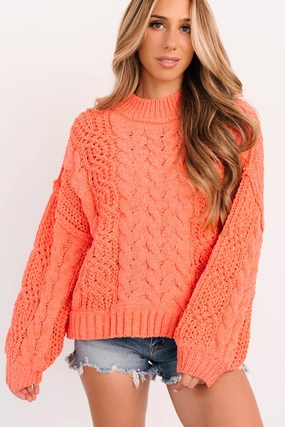 BreathableMeshInsert Sporty Top Things Change POL Cable Knit Sweater (Coral)