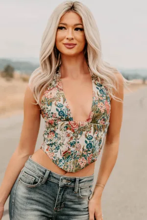 Thrive In Color Floral Halter Crop Top (Multi) Quick-Dry Fabric
