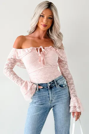 Sustainable Manufacturing Process Hypoallergenic Fiber Throne Ready Off The Shoulder Lace Bodysuit (Blush)