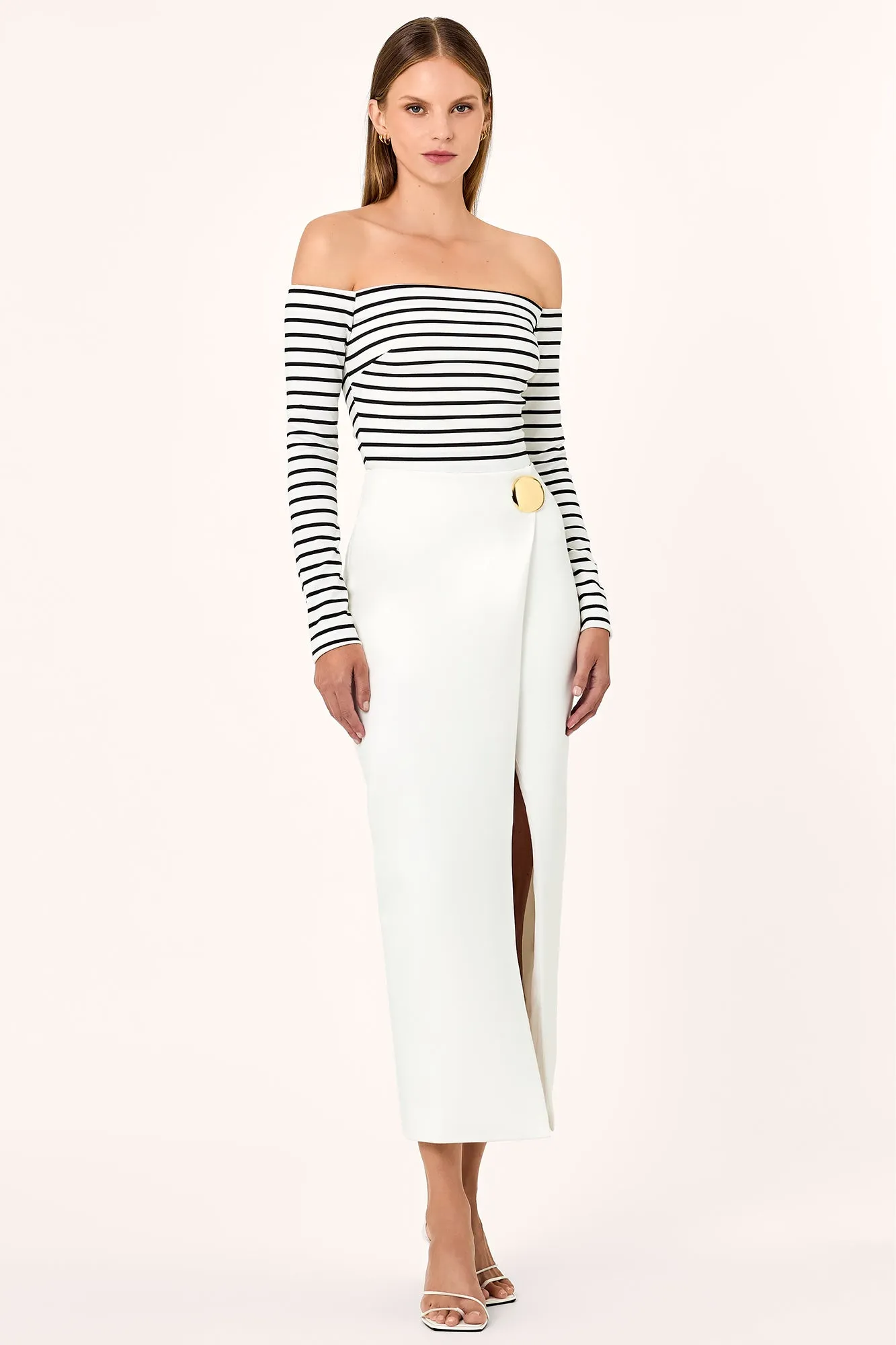 TIANA CROSSOVER MIDI SKIRT W BELT CLOSURE - SOLID MILK