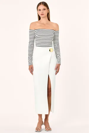 TIANA CROSSOVER MIDI SKIRT W BELT CLOSURE - SOLID MILK