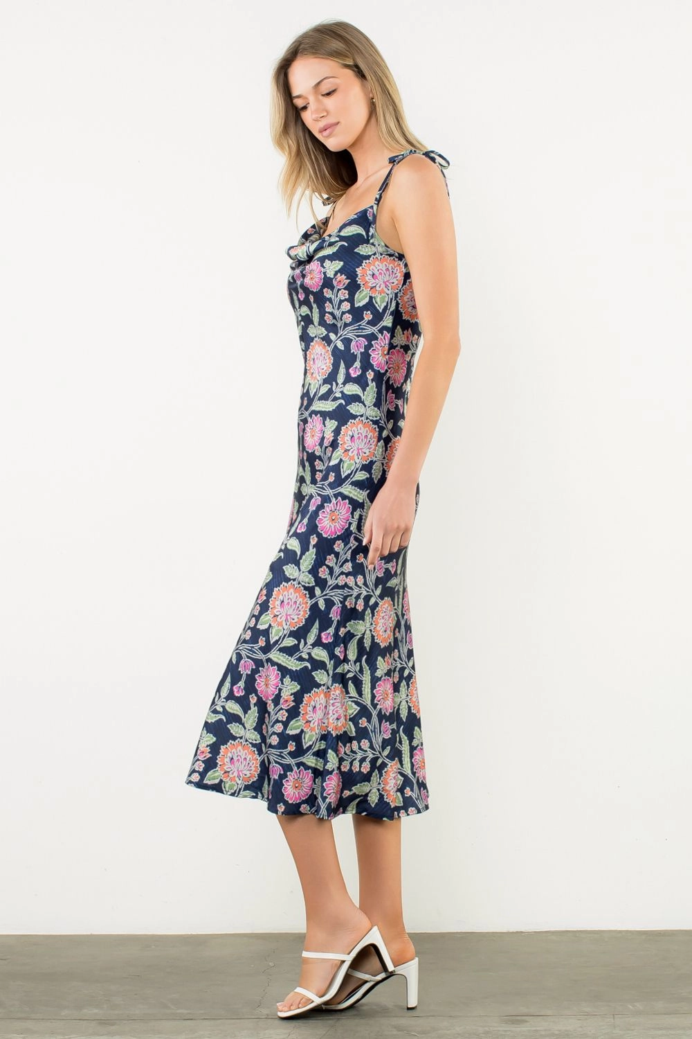 TIE STRAP FLORAL SLIP DRESS Light Coral