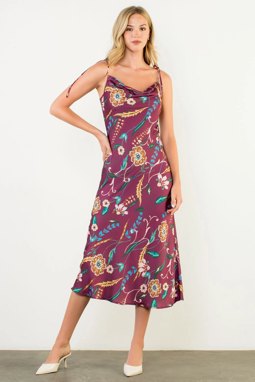 TIE STRAP FLORAL SLIP DRESS Spring Garden Polished and Elegant