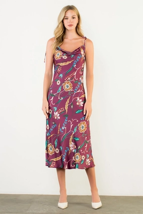 Layered Look TIE STRAP FLORAL SLIP DRESS