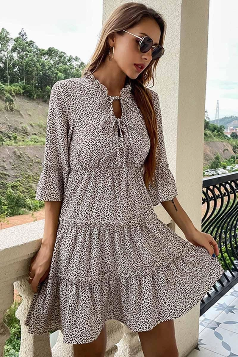 TIED CHEST LEOPARD PRINT CANCAN DRESS Cozy Comfort