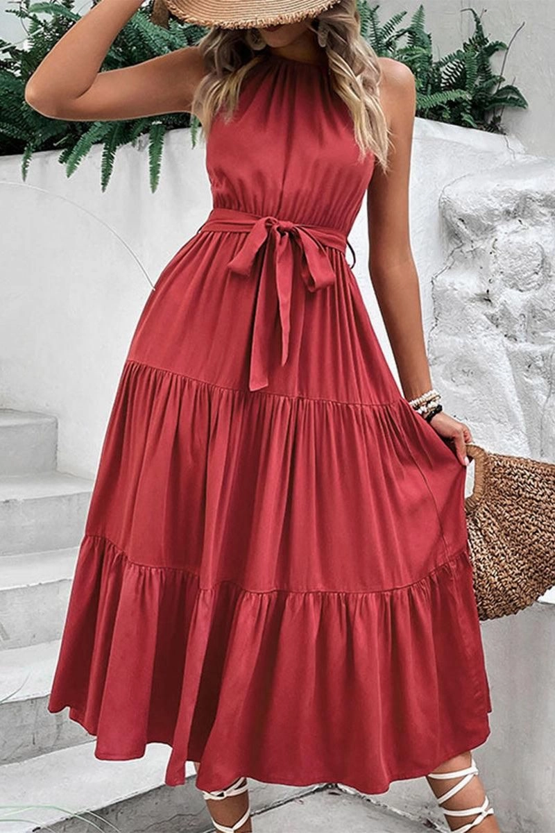 Everyday Look TIED WAIST TIERED HALTER DRESS