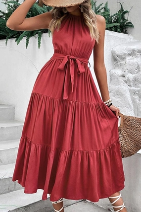 Everyday Look TIED WAIST TIERED HALTER DRESS
