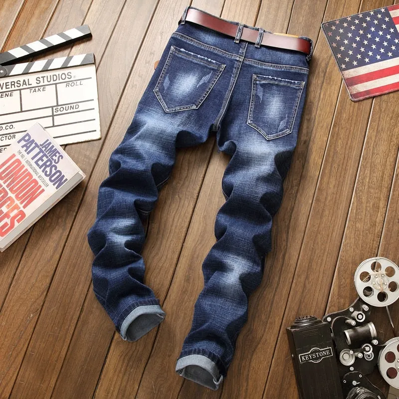 Tiger And Floral Embroidery Casual Jeans