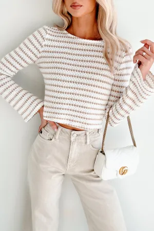 Timeless Charm Striped Long Sleeve Top (Cream/Taupe) Moisture Wicking Fabric