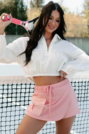 Airflow Weave Pattern Timeless Journey Half-Zip Crop Top (Off White)