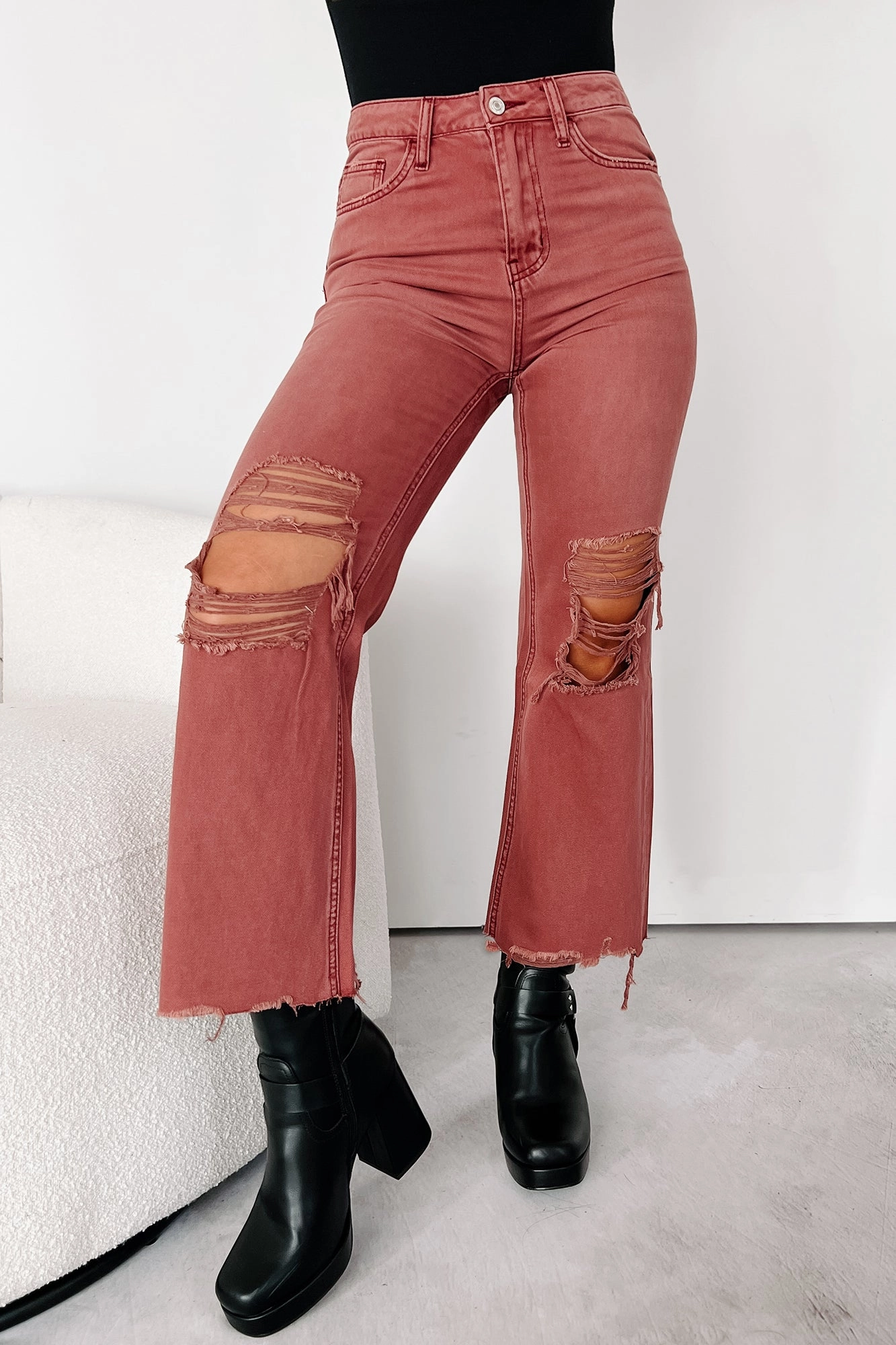 Fade Resistant Dye Modern Waist Doyle High Rise 90s Vintage Vervet Crop Flare Jeans (Russet)