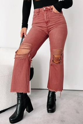 Warm Fit Eco Friendly Material Doyle High Rise 90s Vintage Vervet Crop Flare Jeans (Russet)