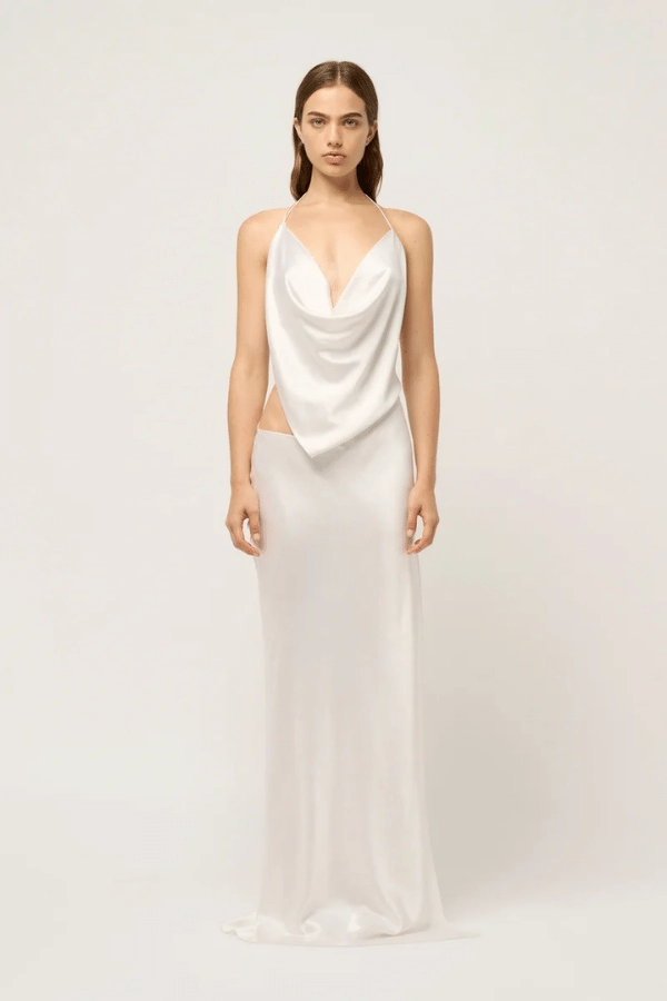 Travel-Style Iced Bias Slip Dress White