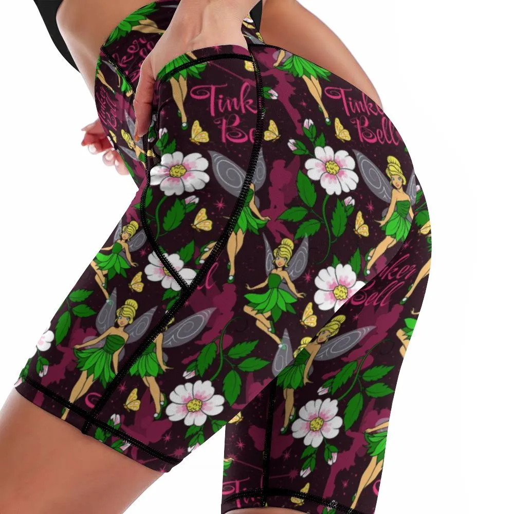Tinker Bell Women's Knee Length Athletic Yoga Shorts With Pockets