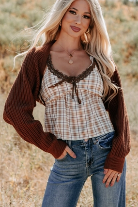 Anti Bacterial Layer Toasted Coconut Season Bolero Shrug Cardigan (Chestnut)