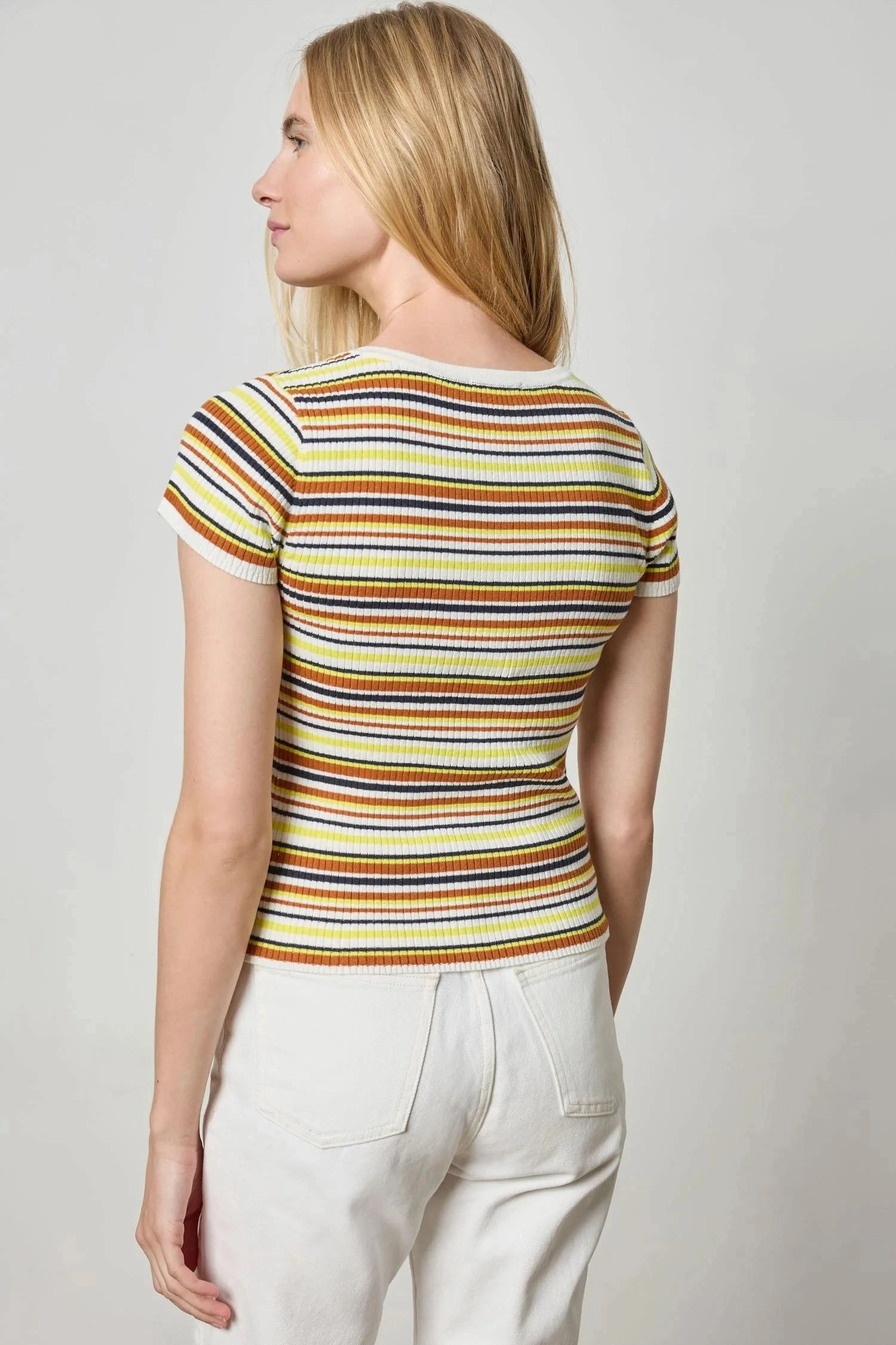 Shape Retention Fabric Reflective Safety Accents Striped Short Sleeve Henley White Stripe