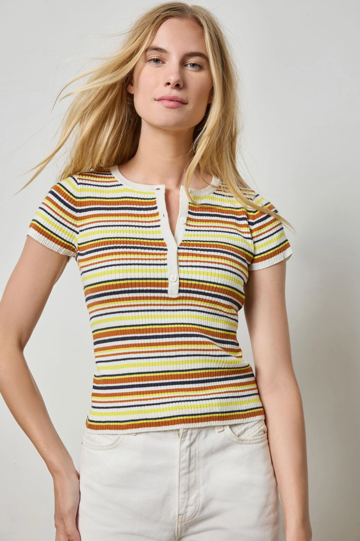 LightweightLayeringSystem Hypoallergenic Lining Striped Short Sleeve Henley White Stripe