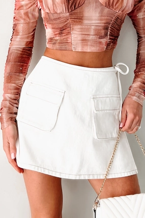 Too Cute To Handle Denim Mini Wrap Skort (Off White) Classic Cut