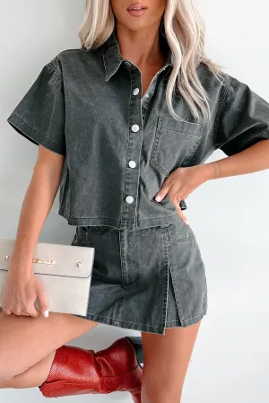 Tory Boxy Denim Button-Up Shirt (Washed Grey) WrinkleResistantFinish Tagless Comfort Collar