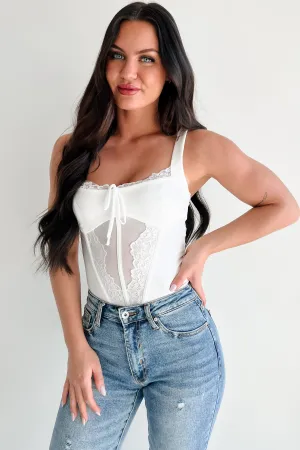 Totally Hooked Sleeveless Lace Bodysuit (White) Friction Resistant Finish