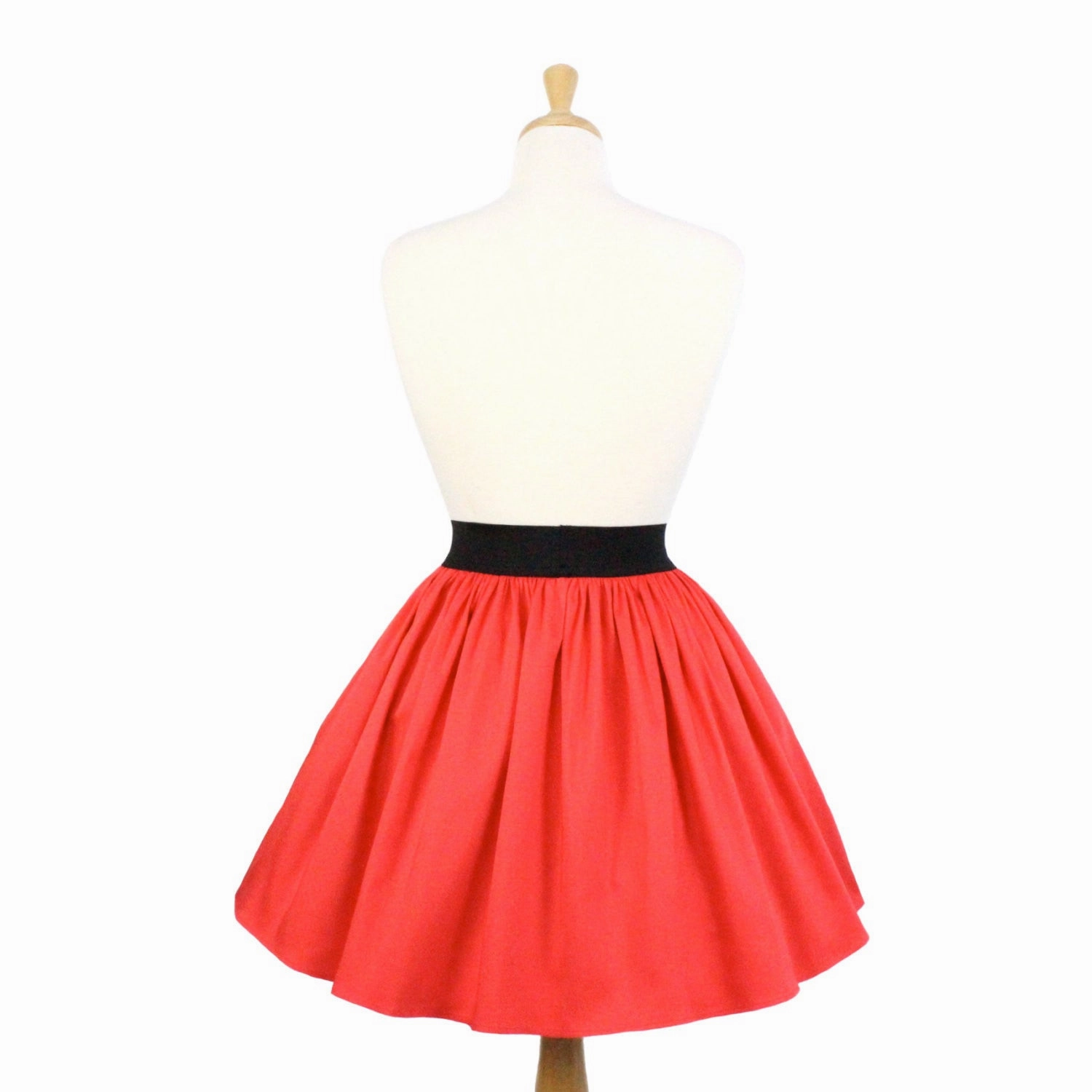 Odor Resistant Treatment Solid Coral Red A-line Pleated Skirt #S-AP645