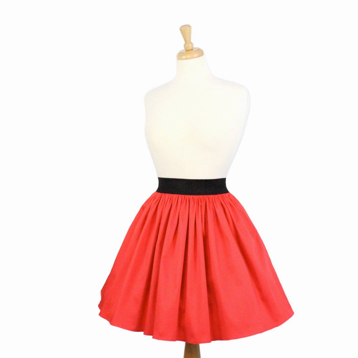 High Density Weave Breathable Material Solid Coral Red A-line Pleated Skirt #S-AP645
